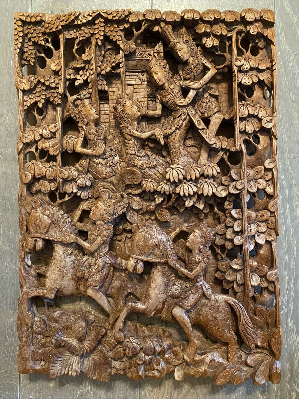 19.3/4”x11.3/4”x2.1/4”Hand-Carved Wooden Wall Relief Panel - Brown